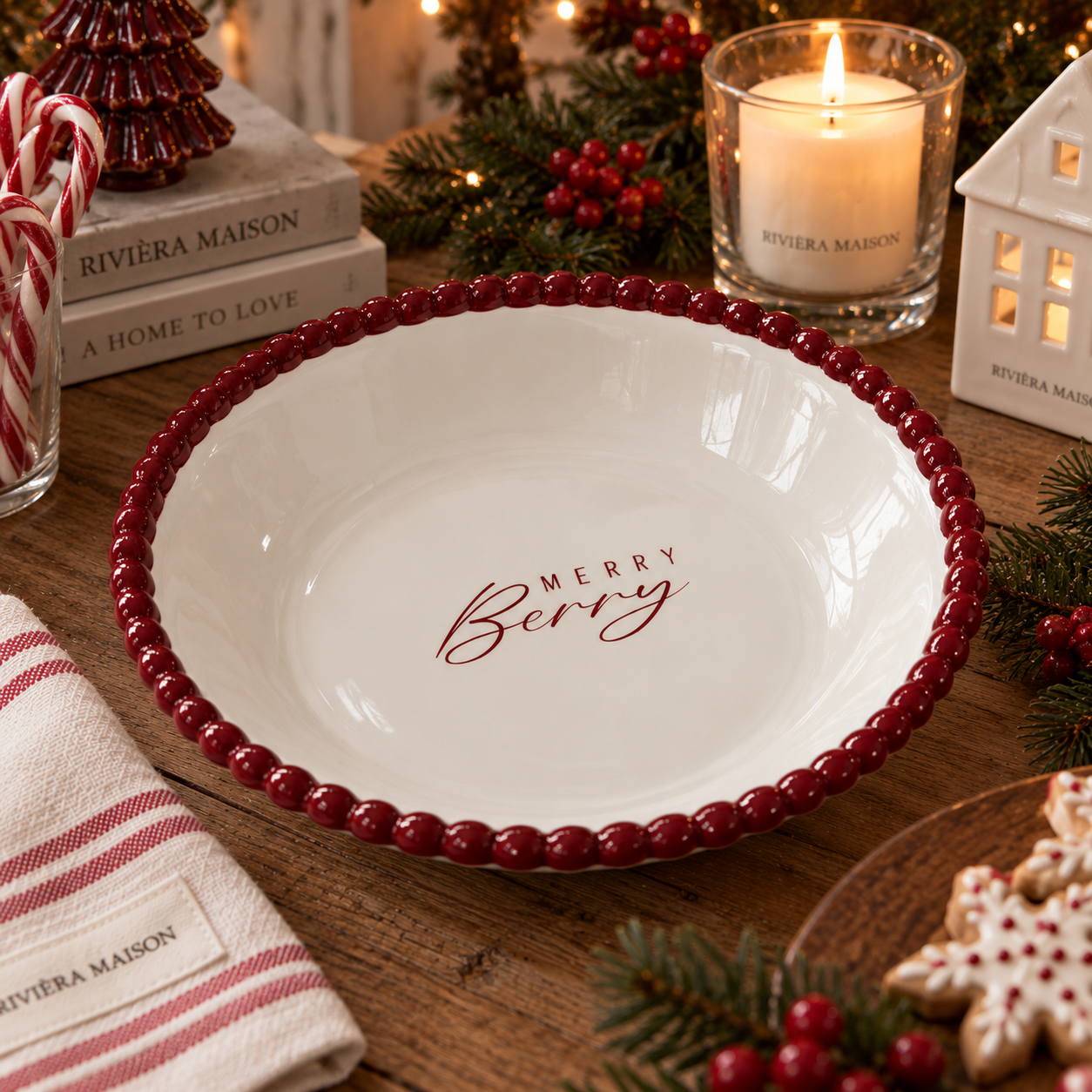 Rivièra Maison Weihnachtsschale „Merry Berry“ – Rot/Weiß