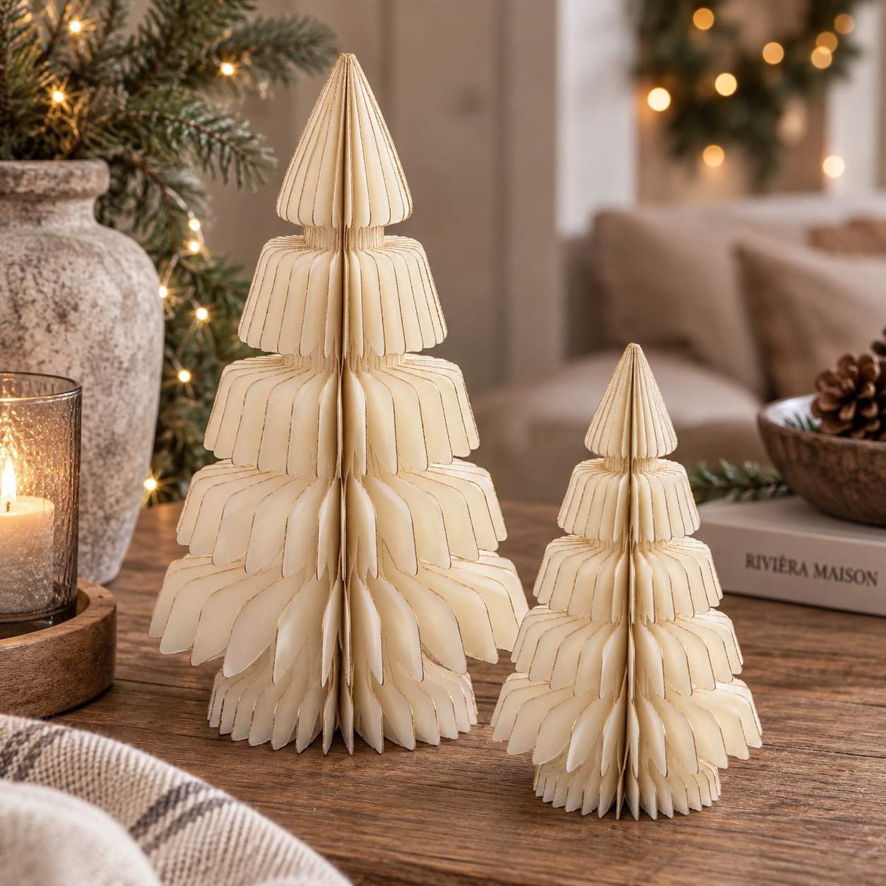Rivièra Maison Paper Honeycomb Weihnachtsbaum – Creme/Gold | 18 & 30 cm