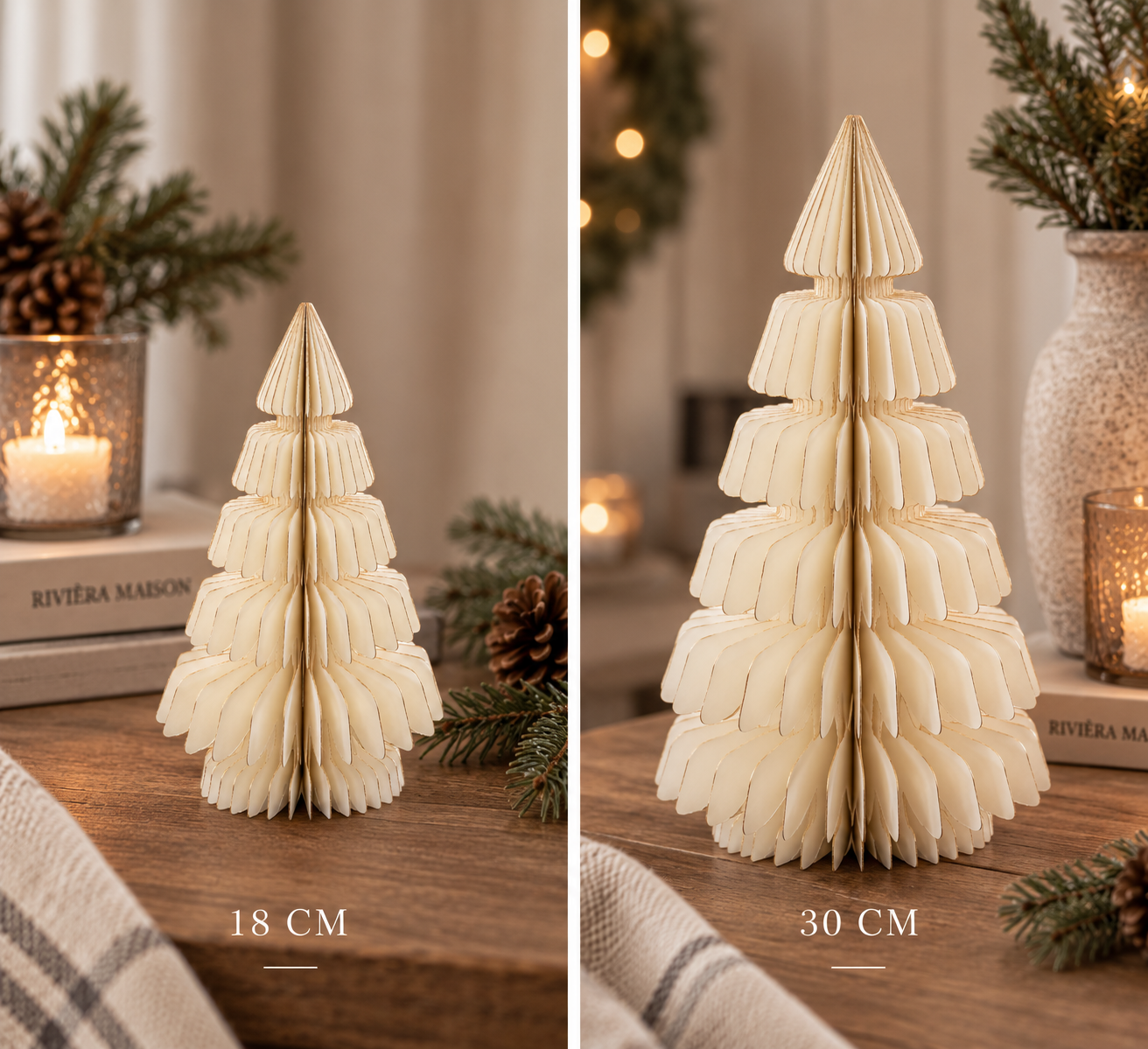Rivièra Maison Paper Honeycomb Weihnachtsbaum – Creme/Gold | 18 & 30 cm