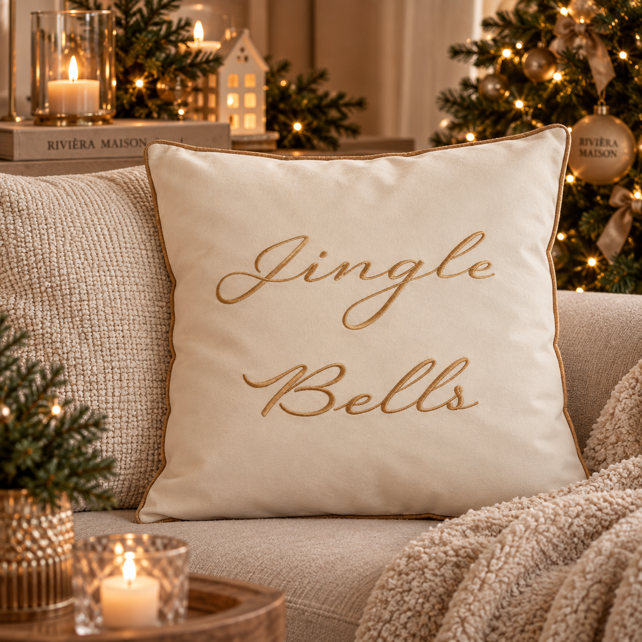 Riviera Maison Kissenbezug Jingle Bells – Creme