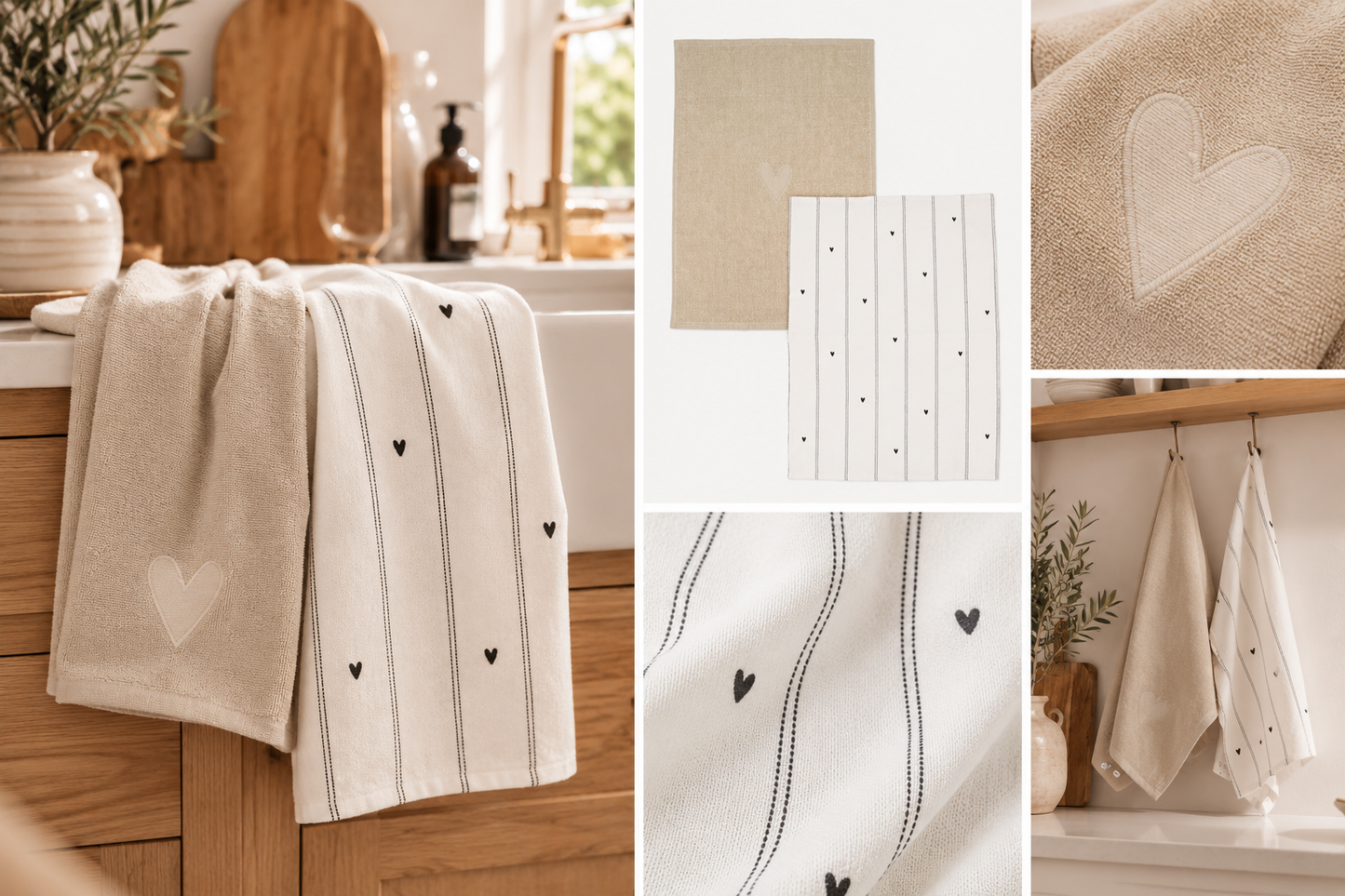 Zusss Küchenset 2er-Set – Sand & Weiß mit Herzen und Streifen