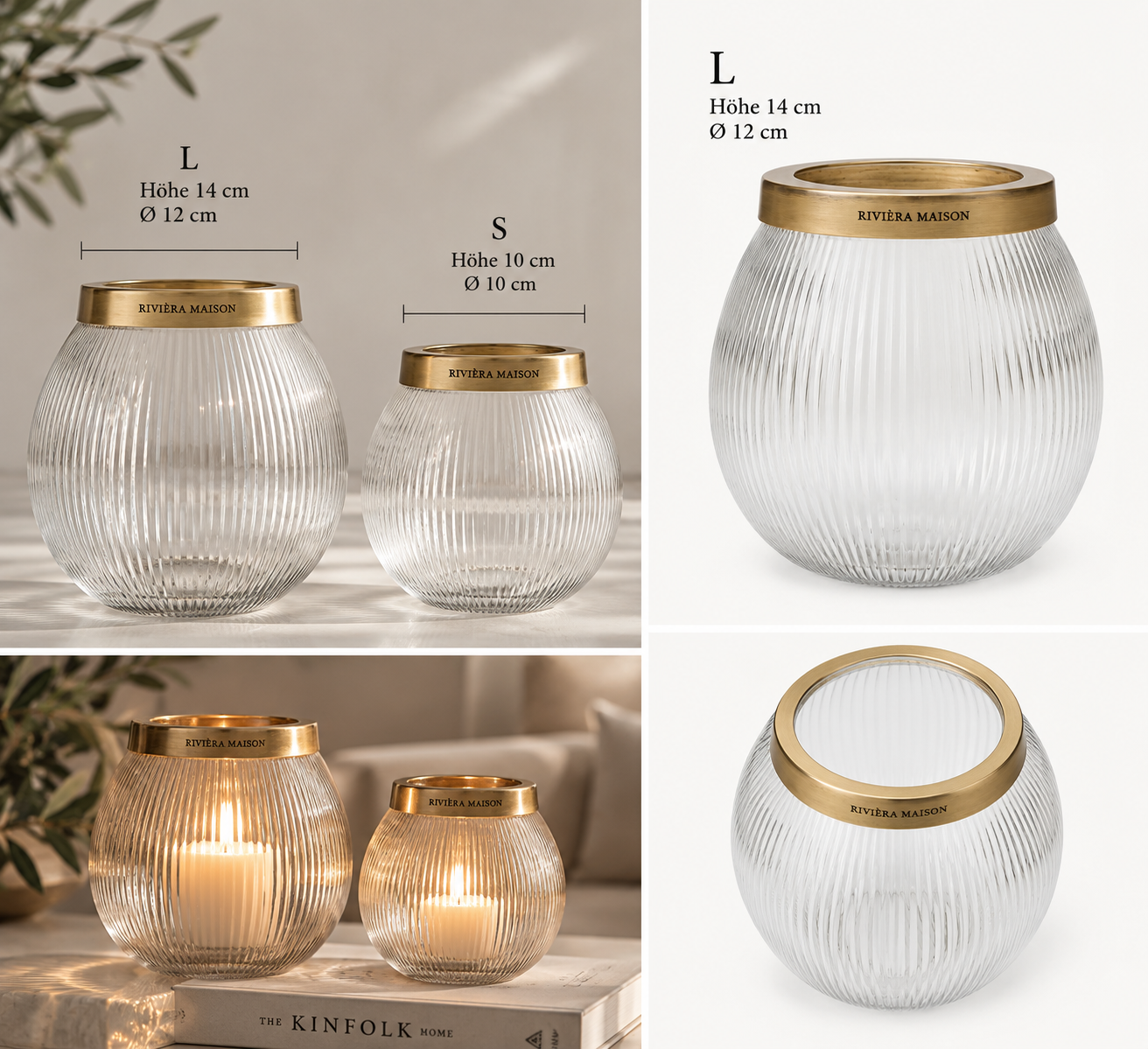Rivièra Maison Votive S – Glas Windlicht mit goldfarbenem Rand