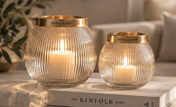 Rivièra Maison Votive S – Glas Windlicht mit goldfarbenem Rand