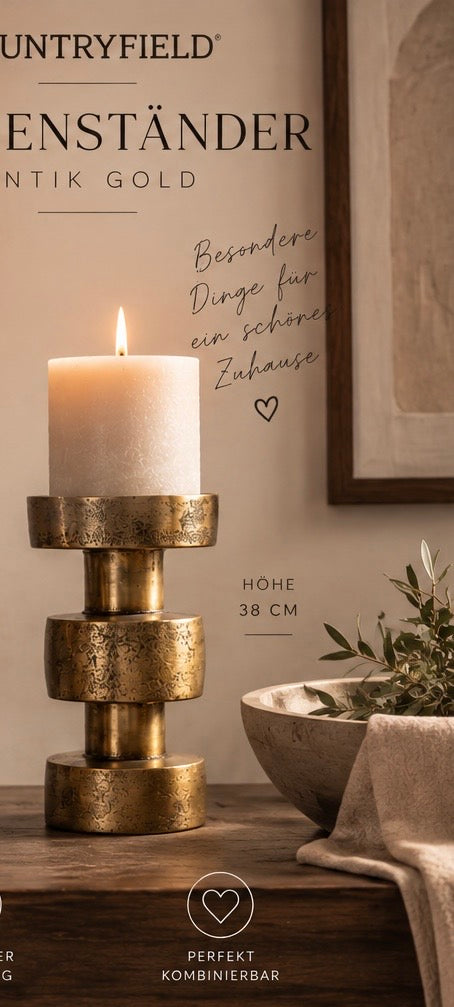 Countryfield Kerzenständer Antik Gold – 38 / 50 cm