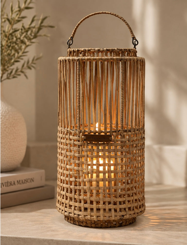 Rivièra Maison Rattan Laterne 42 cm – stilvolles Windlicht in natürlicher Optik