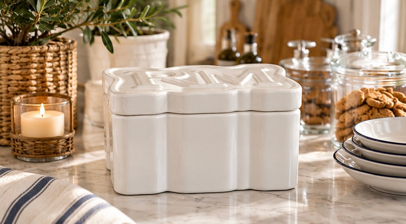 Riviera Maison Aufbewahrungsdose „RM“ aus Porzellan – Weiß, 18 cm
