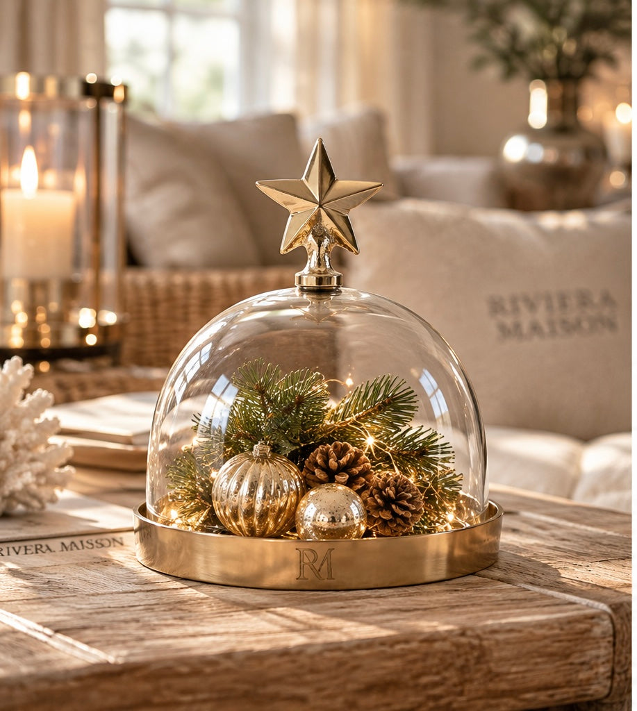 Riviera Maison Christmas Star Dôme S – Glasglocke mit goldenem Stern