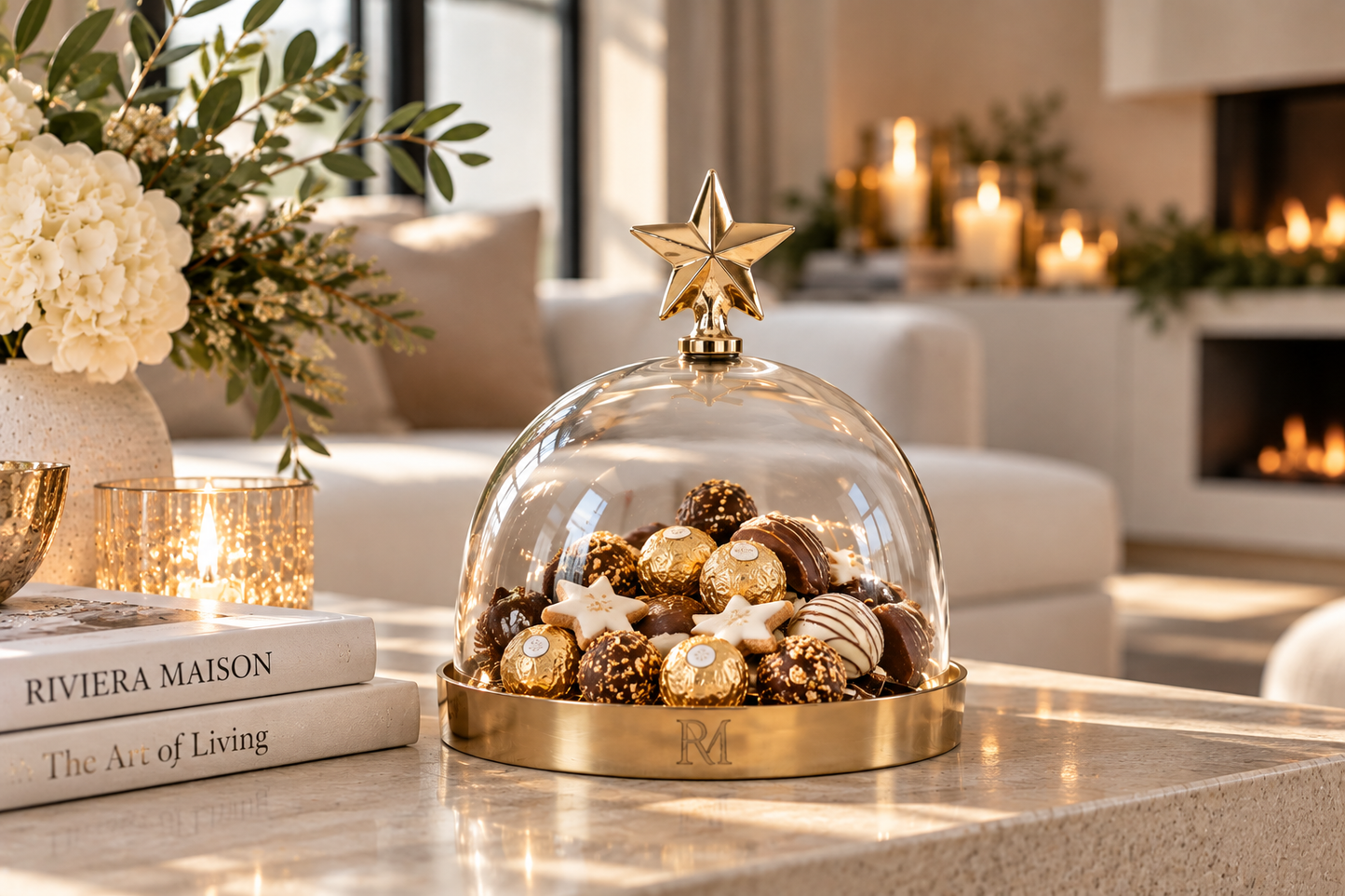 Riviera Maison Christmas Star Dôme S – Glasglocke mit goldenem Stern