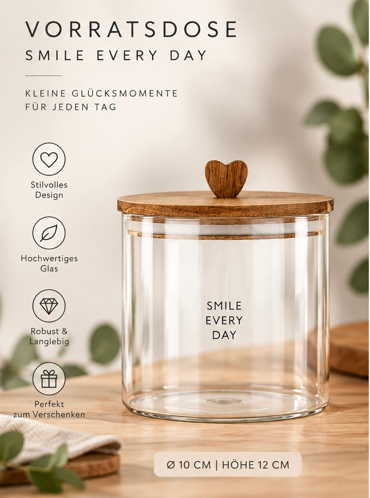 ZUSSS Vorratsglas „Smile Every Day“ mit Holzdeckel & Herz