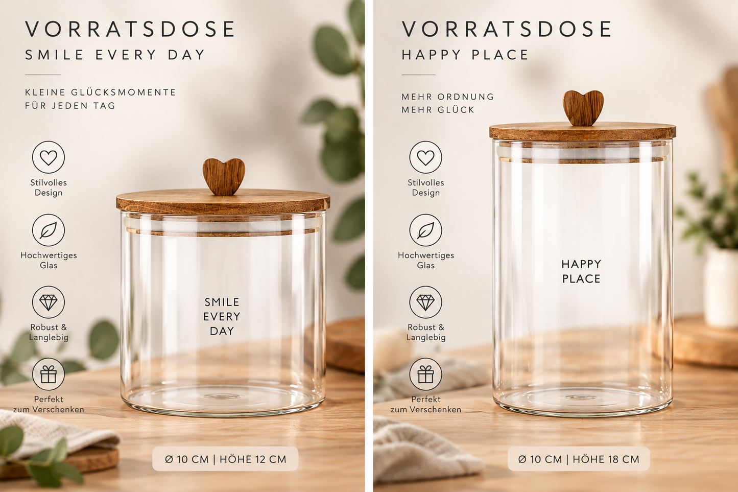 ZUSSS Vorratsglas „Smile Every Day“ mit Holzdeckel & Herz