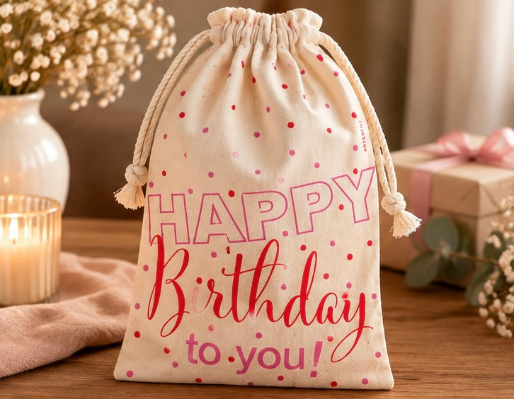 Artebene Geschenkbeutel „Happy Birthday“ aus Baumwolle 25 × 35 cm
