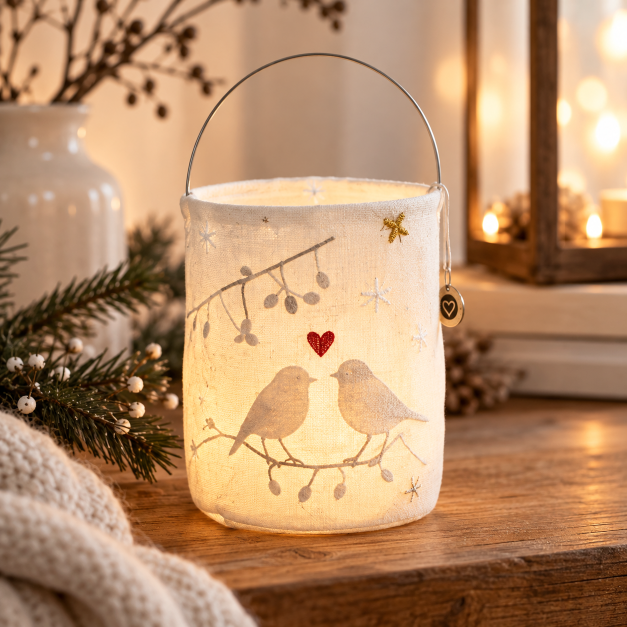 Good old friends Winterlaterne – Stofflaterne mit Stickerei