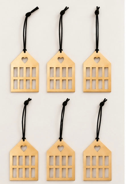 Eulenschnitt Anhänger Haus – 6er-Set in Gold