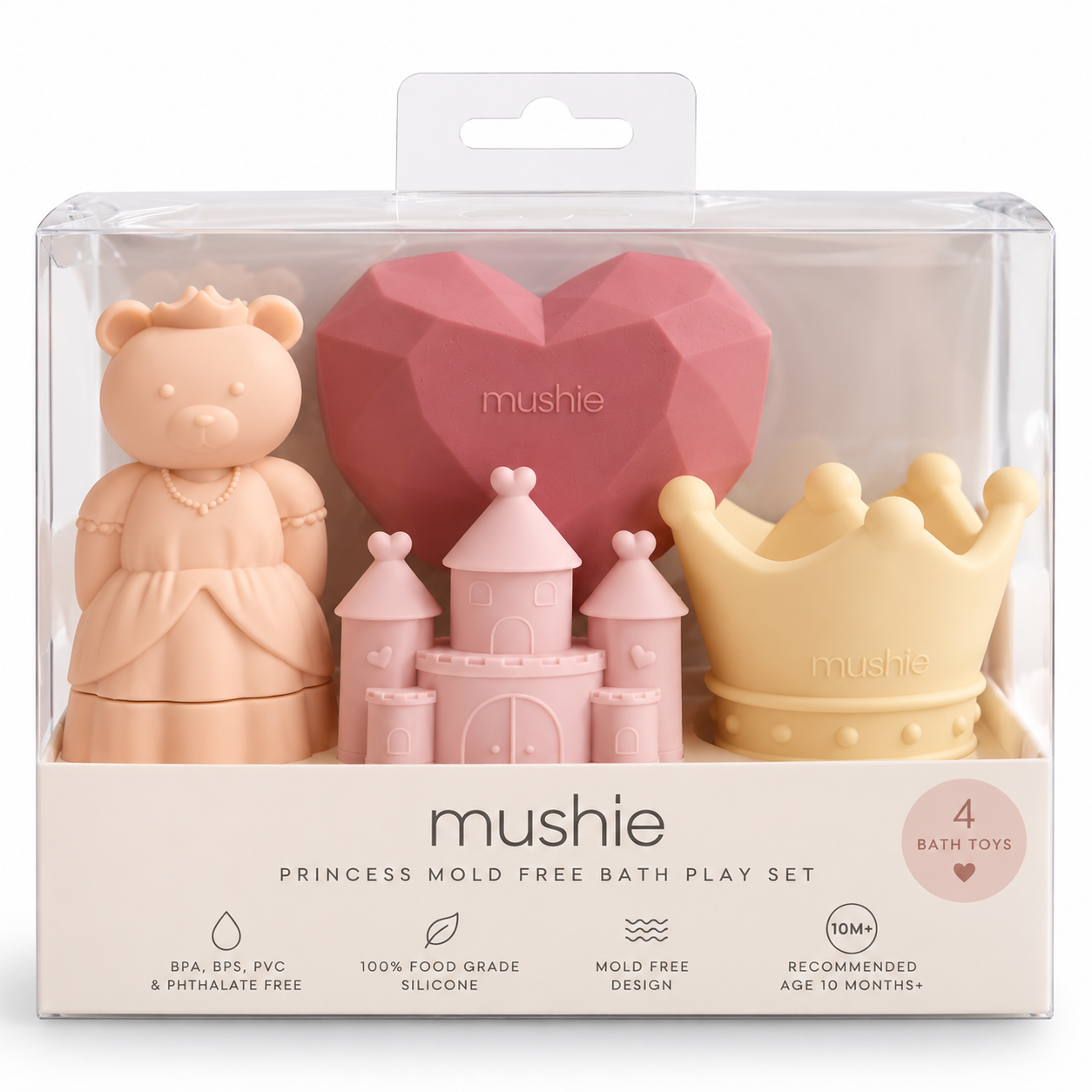 Mushie Badespielzeug Prinzessin – 4-teiliges Silikon-Badeset