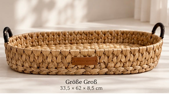 Riviera Maison Rattan-Tablett mit schwarzen Griffen – 2 Größen