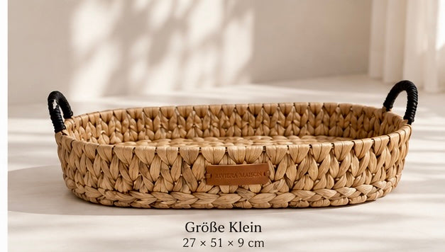 Riviera Maison Rattan-Tablett mit schwarzen Griffen – 2 Größen
