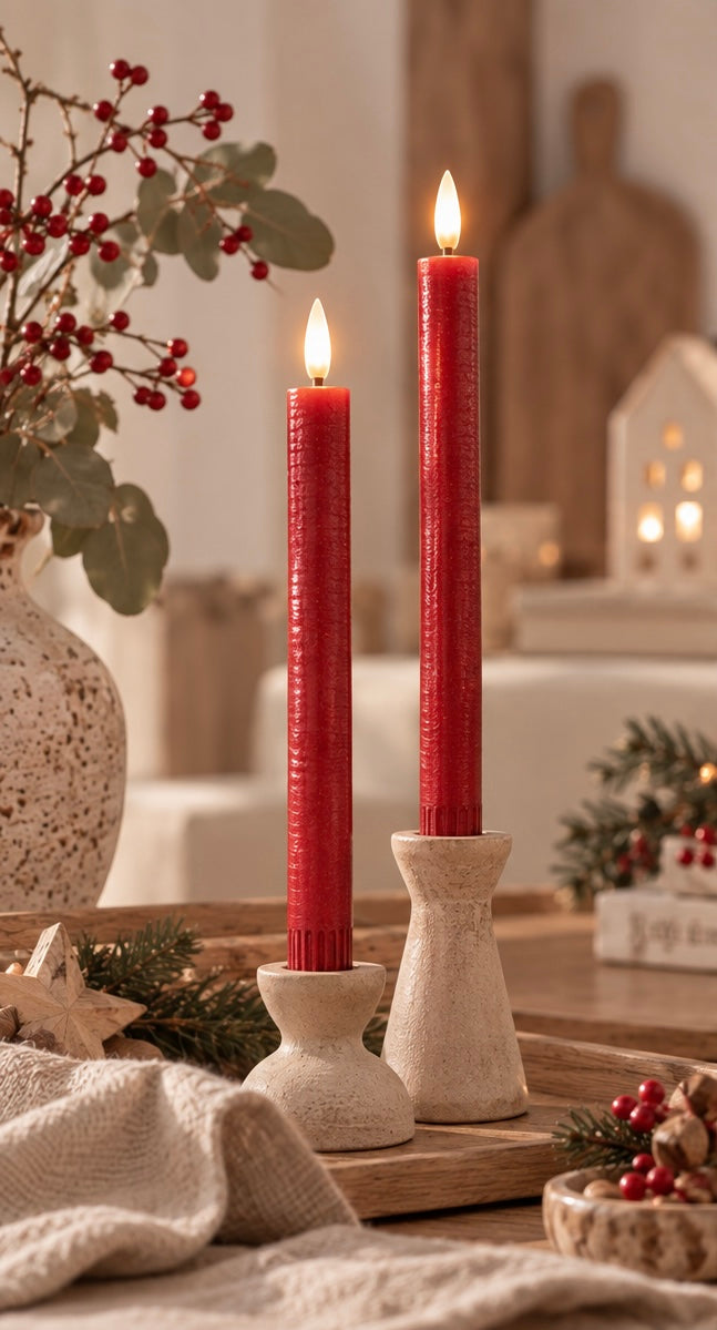 Countryfield LED-Stabkerzen – stilvolles Licht in Rot & Gold