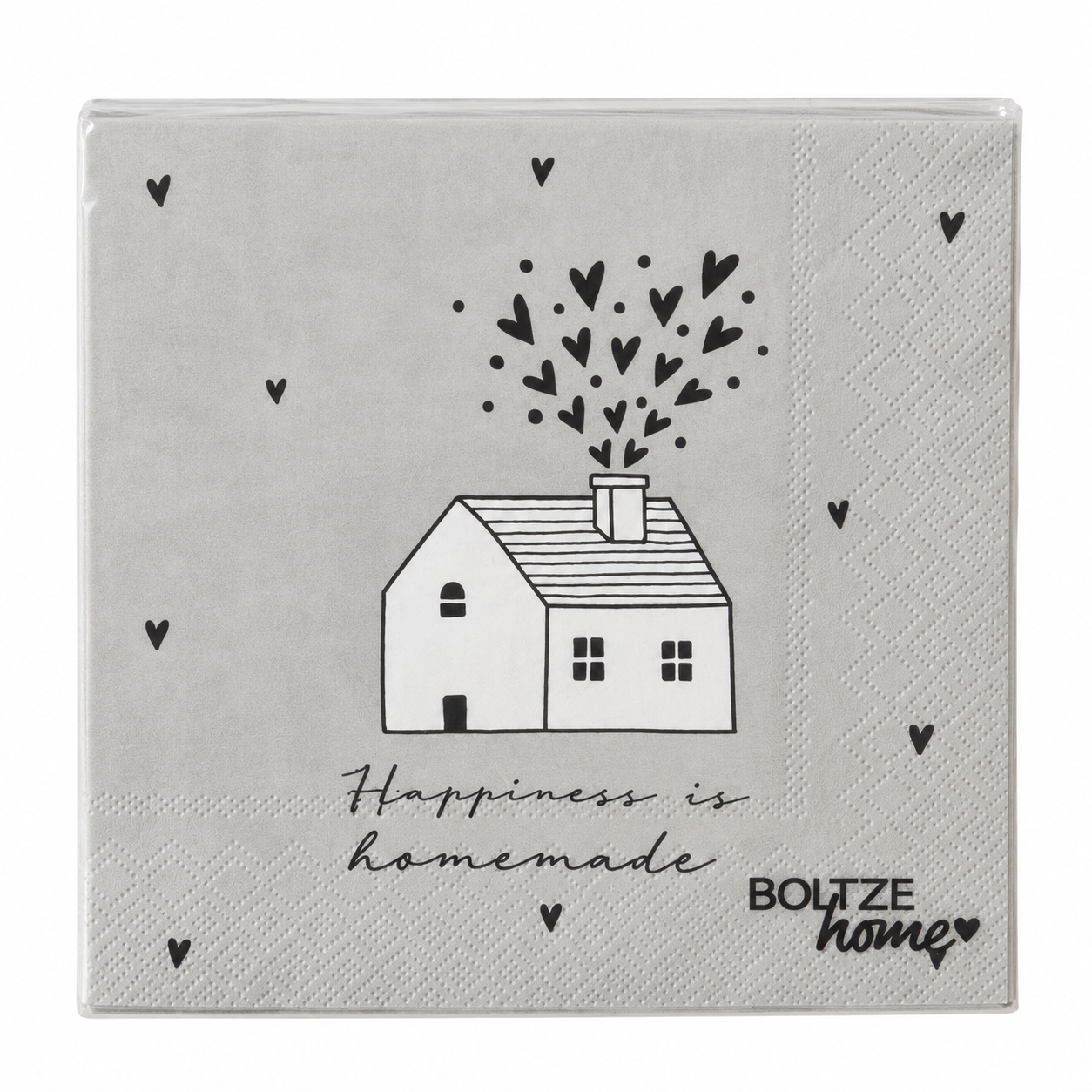 Boltze Home Servietten „Happiness is homemade“ – Hellgrau