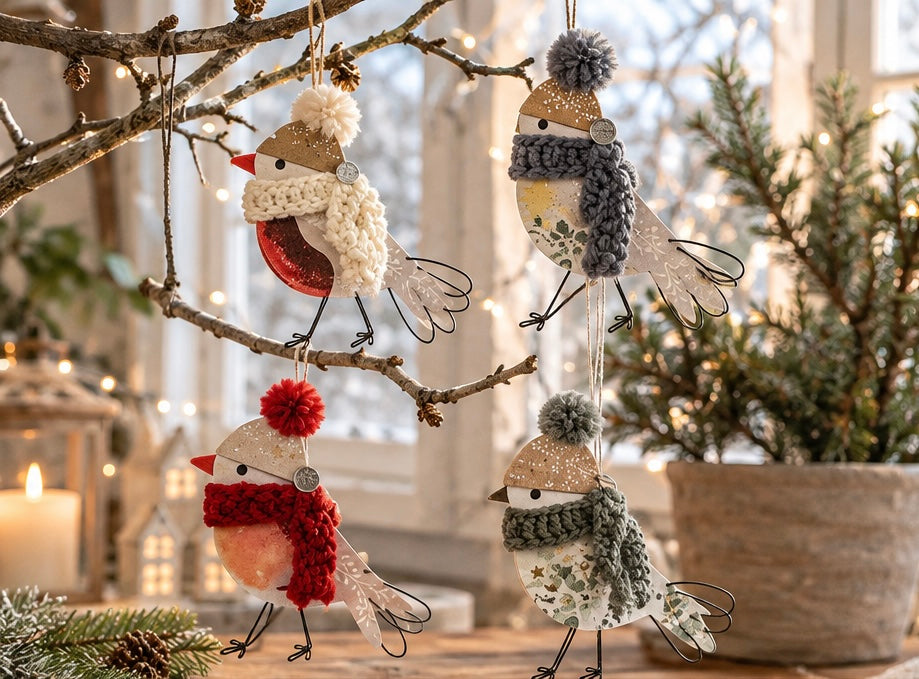 Good Old Friends Wintervögel mit Mütze & Schal – Weihnachtsanhänger in 4 Varianten